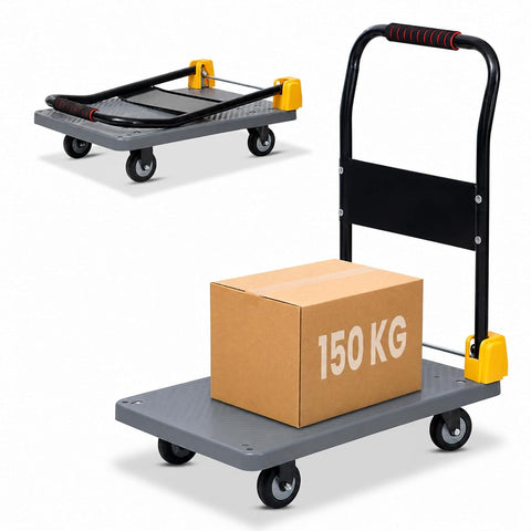 150 Kg Heavy-Duty Foldable Platform Trolley (Grey) | Plastic Hand Truck with 360° Rotating Wheels & Cushioned Grip | Material Handling Cart for Home, Office, Warehouse & Industrial Use
