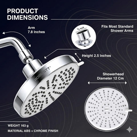 Dimensions of shower with ABS material & chrome finish