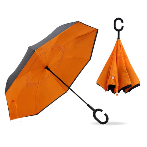 Reversible Big Size Umbrella for Rain with C Hook Handle | Manual Open/Close | Windproof Double Layer Fabric with Air Vents | 48 inch