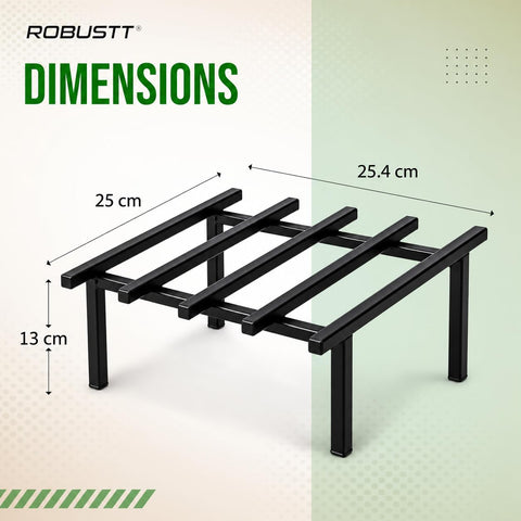 Square Metal Plant Stand | 25.4 × 25 × 13 cm | Supports Upto 200 kg | Flower Pot Stand for Balcony, Garden, Indoor & Outdoor Use | Decorative Planter Stand for Home| Black