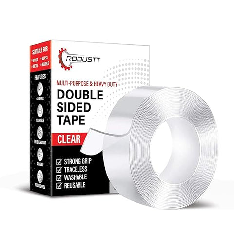 Robustt Double Sided Tape (3m x 3 Cm), Heavy Duty, Transparent IVY Grip Tape, Removable Traceless Mounting Best Suited for Wall Tape, Kitchen, Home Décor & DIY