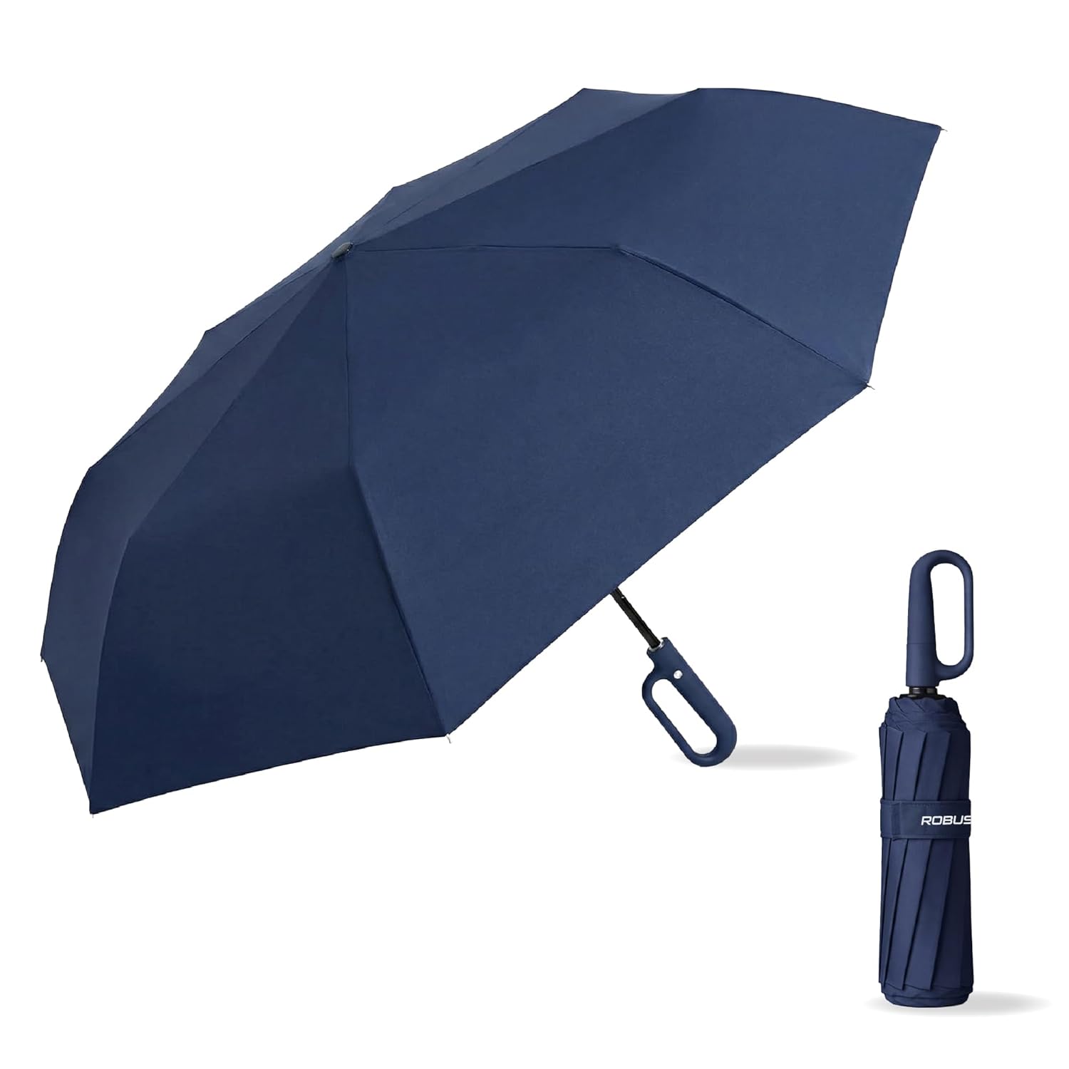 Dark Blue Color Auto Open Clutch Umbrella with Carabiner Hook Handle 