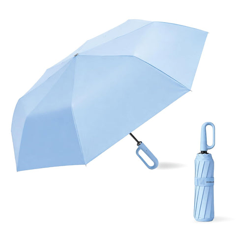 Light Blue Color Auto Open Clutch Umbrella with Carabiner Hook Handle 