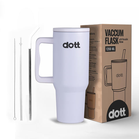 Dott Essentinals Tumbler with 2 Reusable Straws & Cleaning Brush | 1200ml Capacity |Black| Double-Walled Insulation for Hot & Cold Drinks | Stainless Steel |Perfect for Gym, Home & Travelling