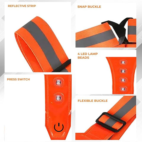 Robustt LED Reflective Vest - USB Rechargeable Running Gear Night Light up Vest Safety Gear Adjustable Elastic Night Running LED VEST