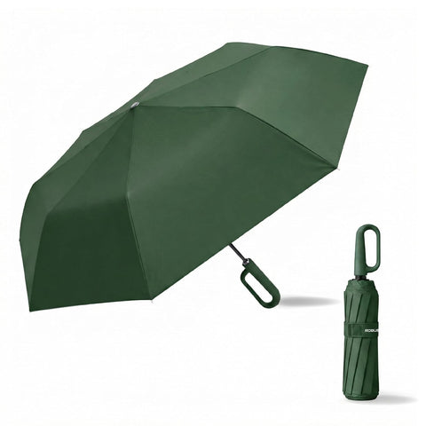 Dark Green Color Auto Open Clutch Umbrella with Carabiner Hook Handle 