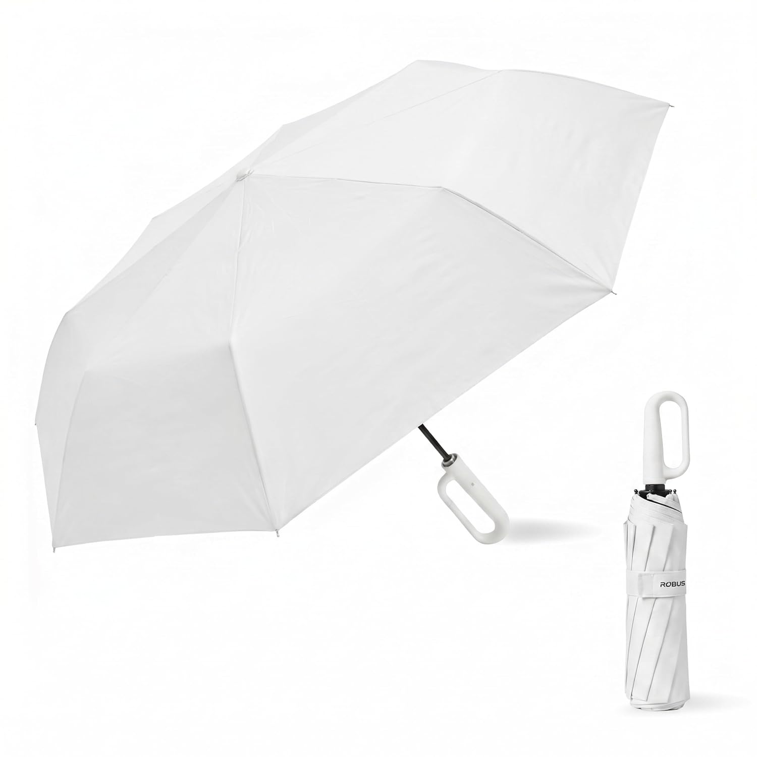 White Color Auto Open Clutch Umbrella with Carabiner Hook Handle 