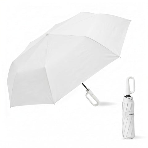White Color Auto Open Clutch Umbrella with Carabiner Hook Handle 