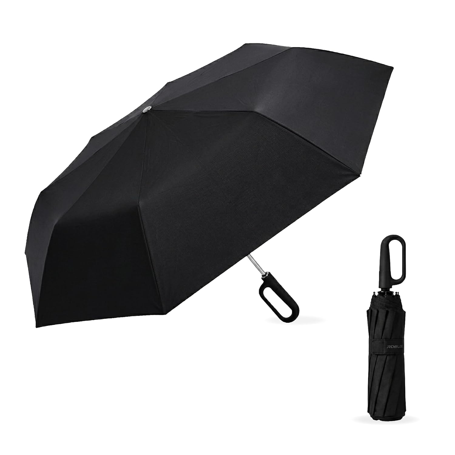 Auto Open Clutch Umbrella with Carabiner Hook Handle Black Color