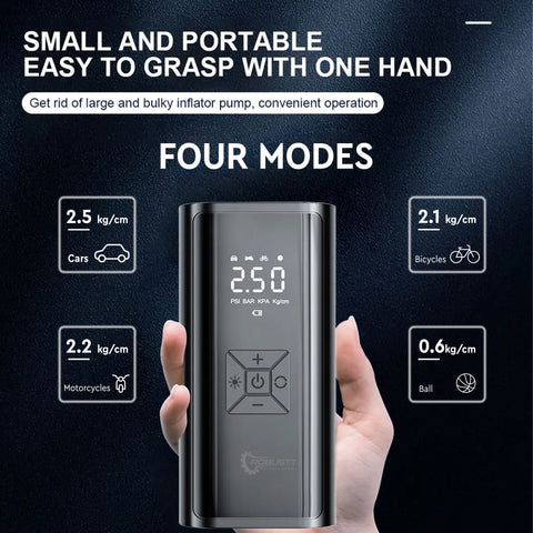 Robustt Portable Tyre Inflator for Cars & Bikes | 150 PSI | 4500 mAH Battery | Type C Charging |Versatile Use For Bicycle, Bike, Cars and Balls