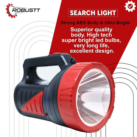 Robustt Search Light (75 watt, 500 Mtr Range) ABS Plastic Material Long Range Portable, Rechargeable High Brightness LED Torch Light (Assorted Color) DESIGN-1