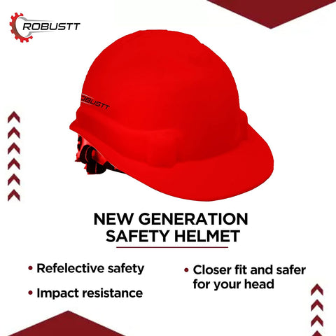Robustt X Shree JEE Safety Helmet Executive Ratchet Type Adjustment, Protection for Outdoor Work Head Safety Hat with Sweat Band, Red