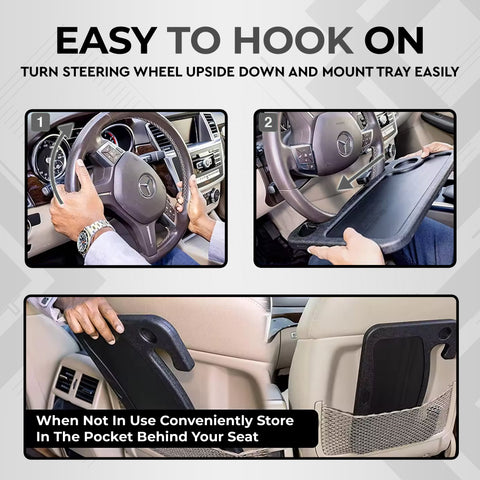 Robustt Car Steering Tray | Black | ABS Material | Easy Installation | High Quality | Versatile  Use for holding food, drinks, laptops, and more