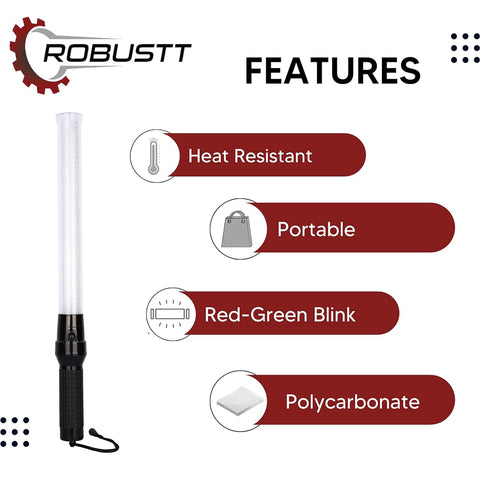 Robustt Baton Light Stick 21 Inch (Non -Rechargeable) Red and Green Blink for Traffic Control, Street Protection Wand Baton