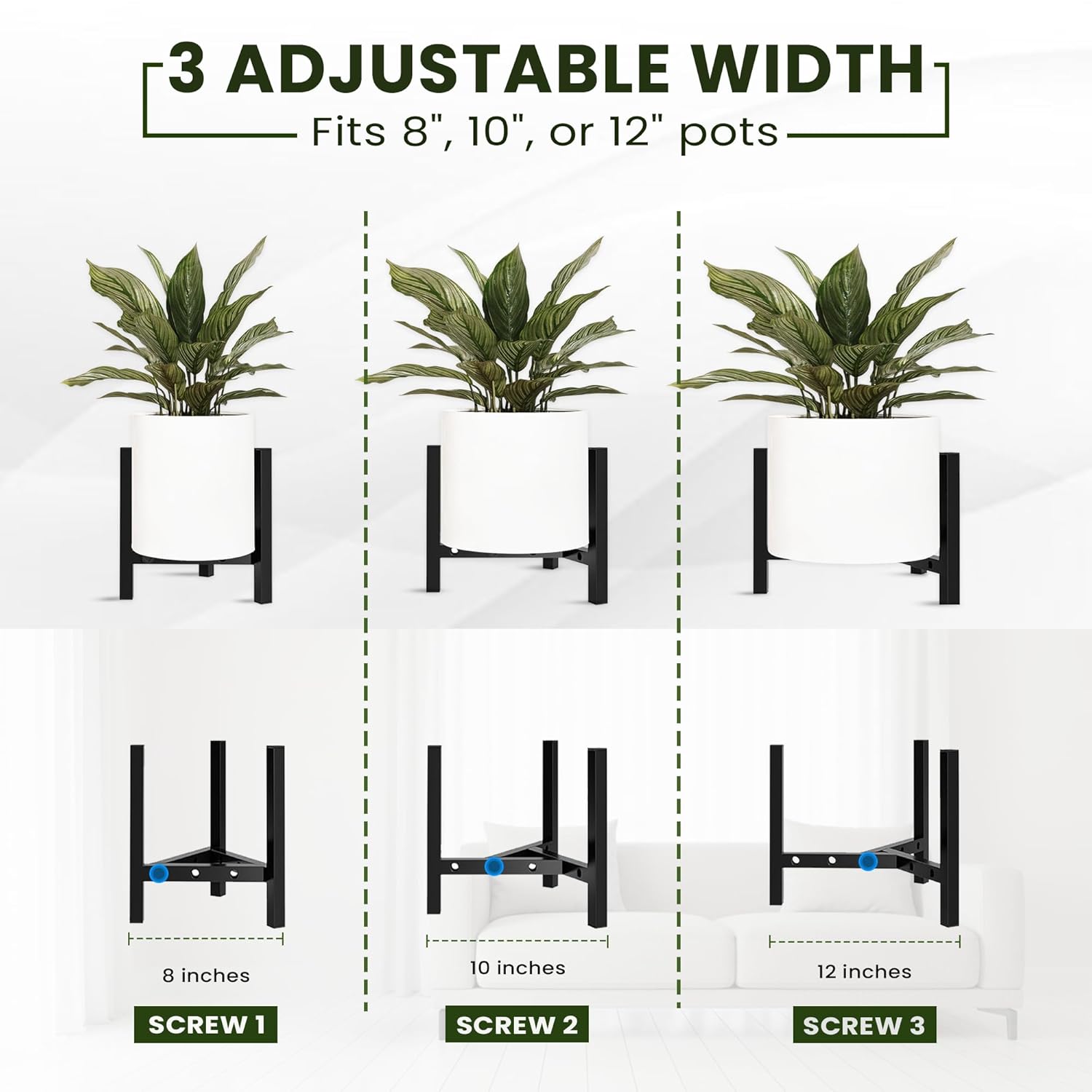 3-Leg Adjustable Metal Plant Stand fits with 8", 10" & 12 pots