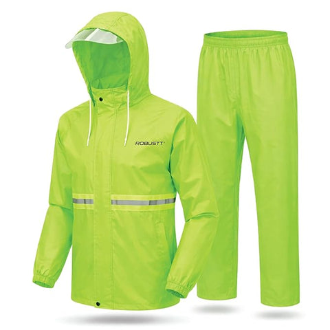 Neon Rain Jacket And Pants Set with reflective strips