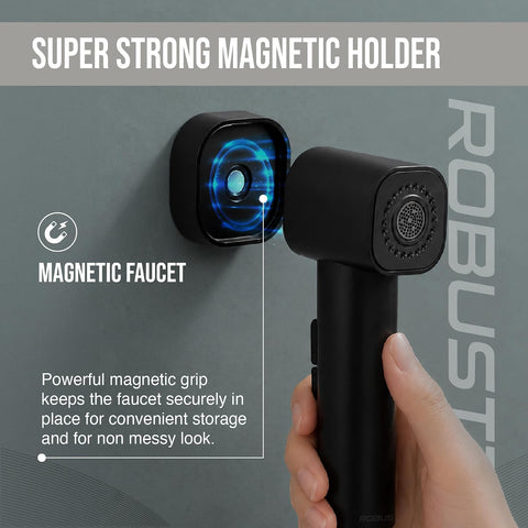 Hand Faucet for Toilet with Magnetic Holder & 2 Flow Modes | Health Faucet Gun Only with One-Touch Button, Built-In Aerator & Anti-Rust ABS | Jet Spray for Toilet Cleaning, Pet & Hair Washing