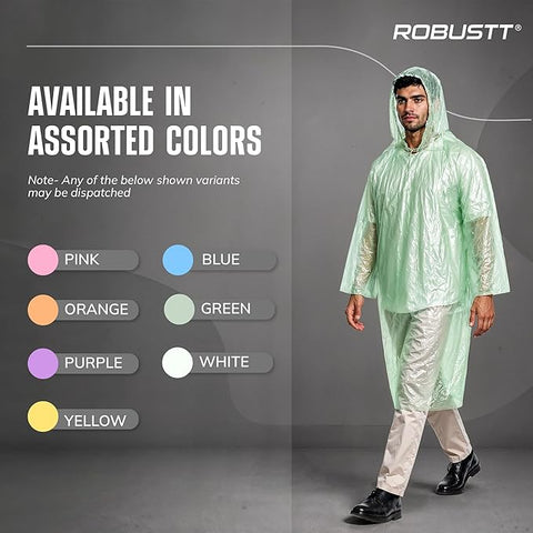 Disposable Adult Rain Poncho for Men & Women | Universal Fit Use and Throw Raincoat | Knee Length Pocket Raincoat with Hood for Travel, Emergency Rain, & Outdoor