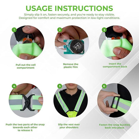 Robustt LED Reflective Vest - USB Rechargeable Running Gear Night Light up Vest Safety Gear Adjustable Elastic Night Running LED VEST
