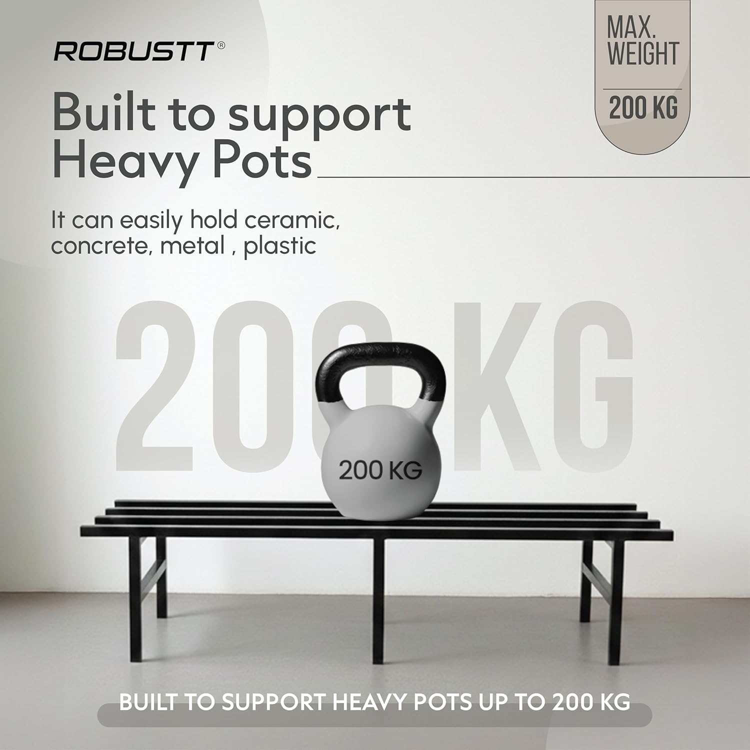 Robustt horizontal plant stand holds up to 200 kg
