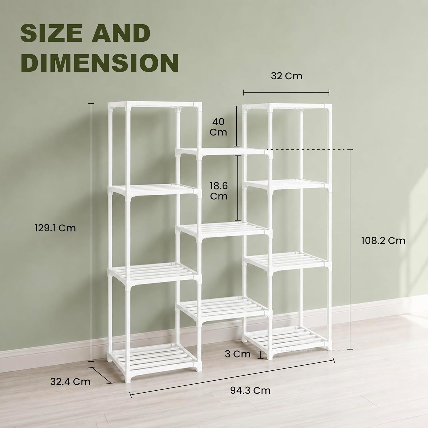 Heavy duty White 11 Tier Metal Plant Stand Dimensions
