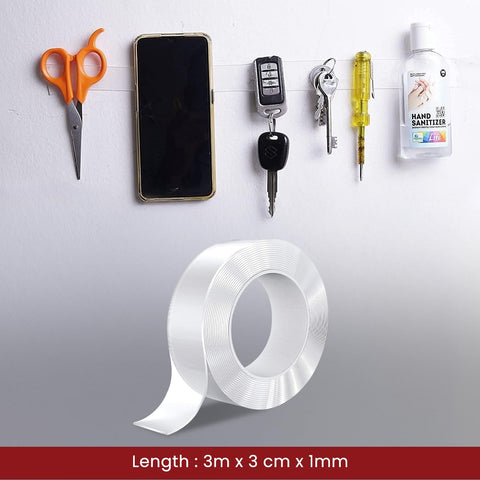 Robustt Double Sided Tape 3m x 3 Cm, Heavy Duty, Transparent IVY Grip Tape, Removable Traceless Mounting Best Suited for Wall Tape, Kitchen, Home Dcor & DIY