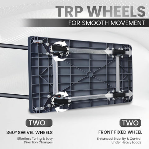 150 Kg Heavy-Duty Foldable Platform Trolley (Grey) | Plastic Hand Truck with 360° Rotating Wheels & Cushioned Grip | Material Handling Cart for Home, Office, Warehouse & Industrial Use