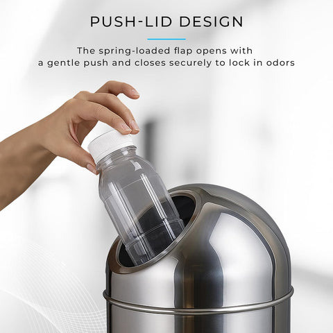 Robustt Stainless Steel Push Can Dustbin 30L | 11 (W) × 29.6 (H) In | Push Lid Trash Can for Bathroom, Kitchen, Bedroom & Office | Rustproof Steel Bin with Anti-Skid Base for Home & Commercial Use