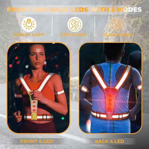 Robustt LED Reflective Vest - USB Rechargeable Running Gear Night Light up Vest Safety Gear Adjustable Elastic Night Running LED VEST