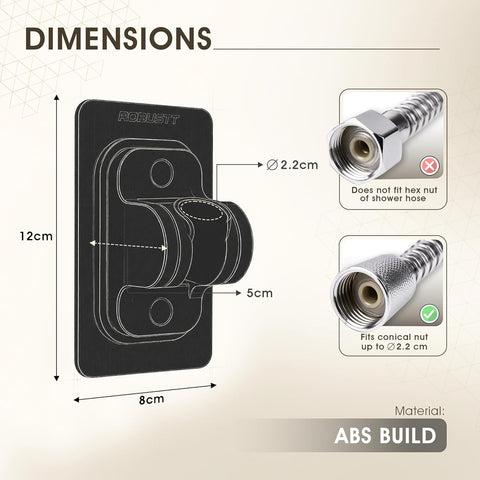 Self Adhesive Jet Spray & Hand Shower Holder For Bathroom (Black) | Chrome Finish ABS Faucet Holder With 45° Tilt | No Drill Easy To Install Wall Mount | Water Resistant & Durable