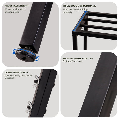 4 Tier Metal Plant Stand with Trellis & Hanging Rod | Black | Heavy Duty, Rust-Resistant Plant Rack for Indoor Living Room & Outdoor Balcony