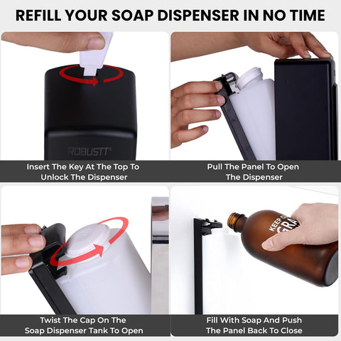Manual Wall Mounted Liquid Soap Dispenser - Black (350 ml) Leak-Proof, Transparent Window, Easy Installation - Ideal for Bathroom, Kitchen, Hotels, Offices