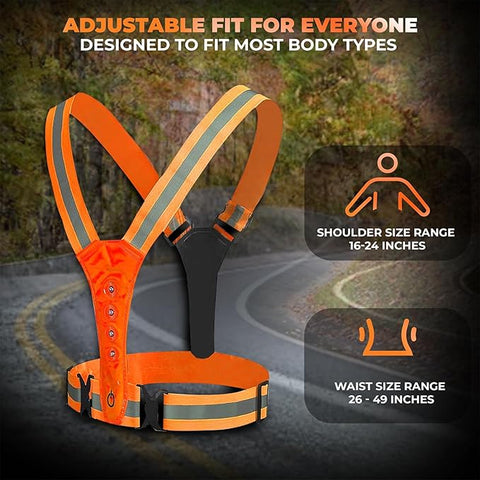 Robustt LED Reflective Vest - USB Rechargeable Running Gear Night Light up Vest Safety Gear Adjustable Elastic Night Running LED VEST