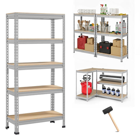 Robustt 5-Tier Multipurpose Storage Rack | Bolt-Free Assembly | Metal Stand with Thick MDF Board | 175kg Capacity Per Shelf | 63 x 24 x 12 in Adjustable Shelf Rack for Home, Garage & Shop