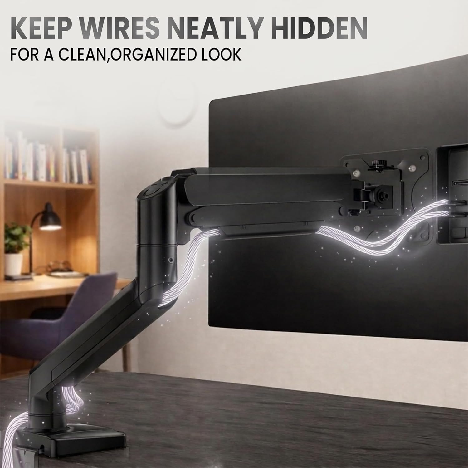 Keep wires neatly hidden with Single Arm Gas Spring Monitor Stand