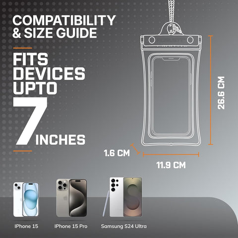 Floating Waterproof Mobile Pouch with Neck Lanyard | Air Cushion Float Protection & Touch Screen Compatible | Fits Smartphones Upto 7 Inch |Triple Seal Waterproof Cover for Beach, Rain, Pool