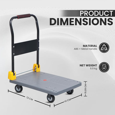 150 Kg Heavy-Duty Foldable Platform Trolley (Grey) | Plastic Hand Truck with 360° Rotating Wheels & Cushioned Grip | Material Handling Cart for Home, Office, Warehouse & Industrial Use