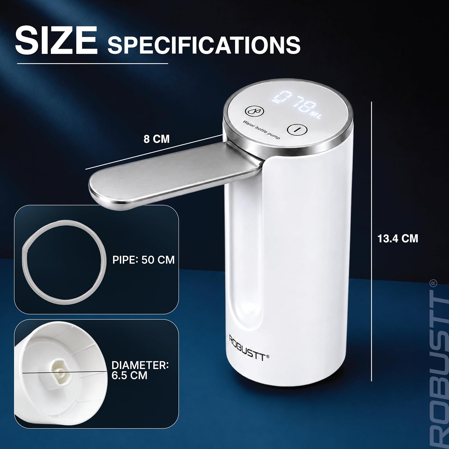 Size specifiations of robustt smart electric water dispenser