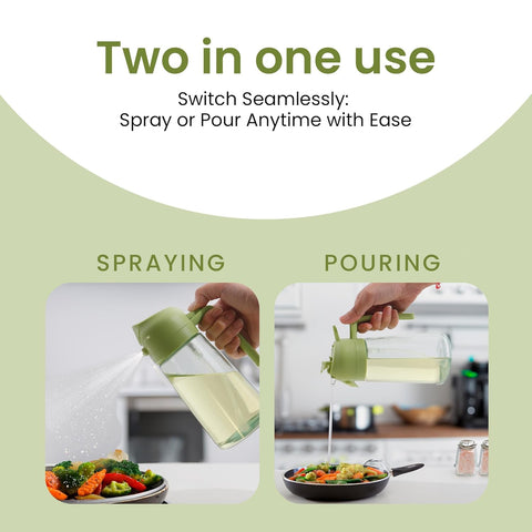 Orren Living 2-in-1 Oil Sprayer & Pourer Glass Bottle 500ML | Ergonomic Design, Leak-Proof Lid, Large Capacity, Ideal for Cooking, Grilling, and Salad Preparation for Home Kitchen