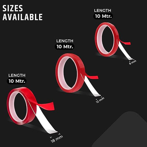 Robustt Strong Acrylic Adhesive Clear Double Sided Tape Heavy duty Mounting Tape | Heat Resistant Double-sided Transparent Clear Adhesive Tape - Red