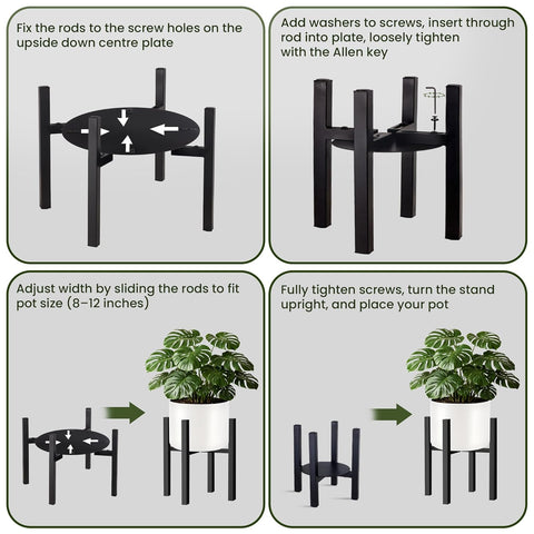 4-Leg Adjustable Metal Plant Stand (8–12 Inch Pots) | Dual Height Options | Supports Up to 100 kg | Anti-Rust Finish with Anti-Slip Base | Ideal for Outdoor and Indoor Plant Display