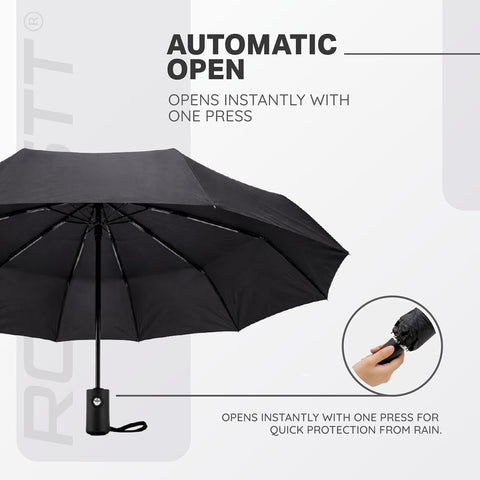 Wind Resistant Waterproof Umbrella - Black | Auto Open & Close Mechanism | Lightweight & Compact | Heavy Duty | Travel- Friendly