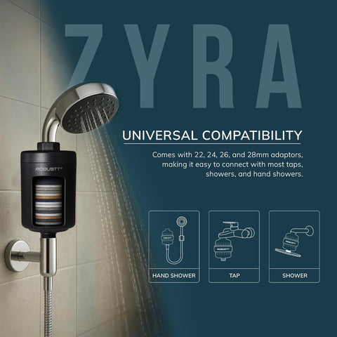Zyra Tap Filter & Water Softener for Home (Black) | Reduces Hair Fall, Skin Dryness & Limescale| Hard Water Softener For Tap, Shower, Handshower|