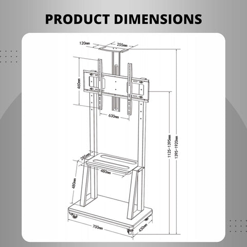 Robustt TV Stand with Wheels | Fits 50-98 Inches TV | Heavy Duty Material | Tilt & Height Adjustable Rolling TV Stand | Movable TV Stand | Flexible Shelf | Cable Management - Pack of 1