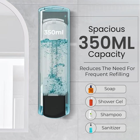 Manual Wall Mounted Liquid Soap Dispenser - Black (350 ml) Leak-Proof, Transparent Window, Easy Installation - Ideal for Bathroom, Kitchen, Hotels, Offices