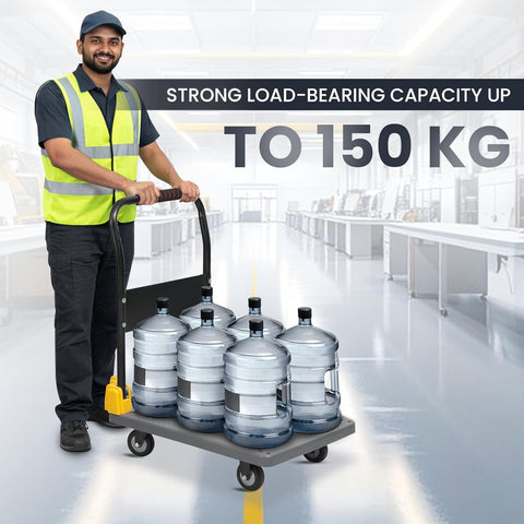 150 Kg Heavy-Duty Foldable Platform Trolley (Grey) | Plastic Hand Truck with 360° Rotating Wheels & Cushioned Grip | Material Handling Cart for Home, Office, Warehouse & Industrial Use