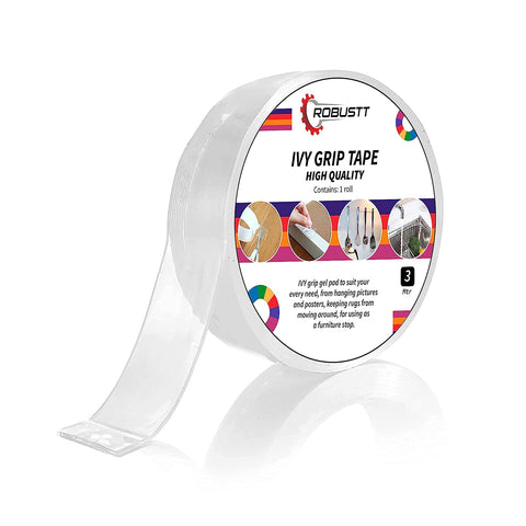 Robustt Double Sided Tape (3m x 3cm), Heavy Duty, Transparent IVY Grip Tape, Removable Traceless Mounting Best Suited for Wall Tape, Kitchen, Home Décor & DIY