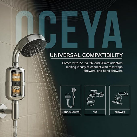 Robustt Oceya 15 Stage Hard Water Softener For Tap & Shower (Silver) | Reduces Hair Fall, Skin Dryness & Limescale | Water Purifier Filter For Tap, Shower & Handshower| Includes Kit & Manual