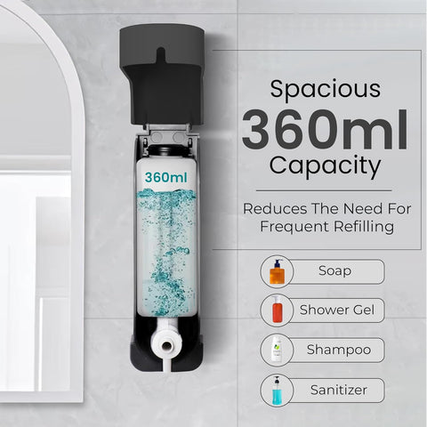 Robustt Stylish Wall Mounted Liquid Soap Dispenser 360ML - with 2 Adhesive Hooks | Easy Installation for Bathroom & Kitchen - Durable ABS Material, Sleek Design