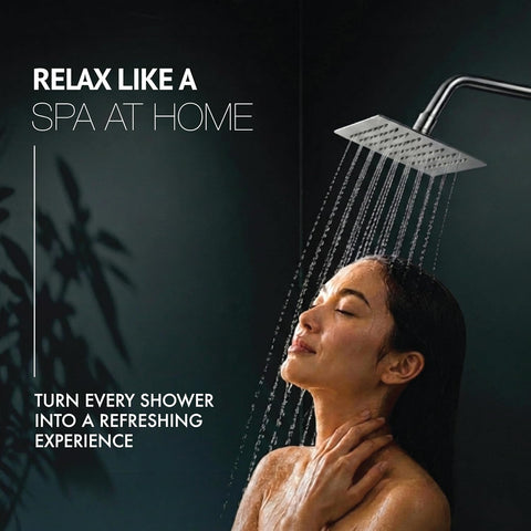 6x6" High Pressure Overhead Shower Head for Bathroom With 7.8” Shower arm | 360° Rotatable Neck | Anti-Rust Chrome Finish ABS Body | Anti-Clog Easy Clean Silicone Nozzles Bath Shower